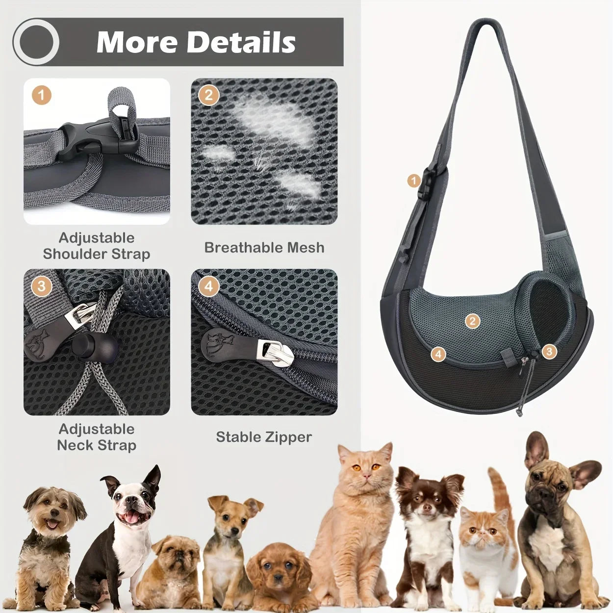 Breathable Pet Backpack, Cat and Dog Travel, Portable Diagonal Cross Shoulder Bag with Shoulder Strap Suitable for Travel