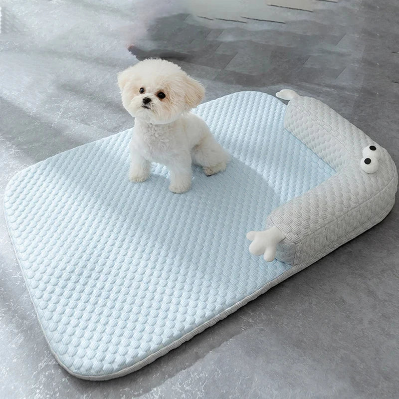 Cooling Dog Bed Mat Soft Puppy Bed Breathable Pet Sleeping Mat for Small Dogs Detachable Pet Ice Silk Pad Dog Accessories