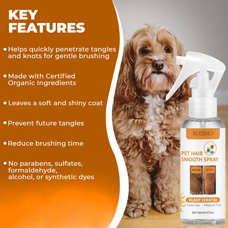 100ml No-wash Dog Detangling Spray Hair Conditioner Anti-static Anti-tangling Soft Odor Fluffy Hair Cats And Dog Pet Accessories