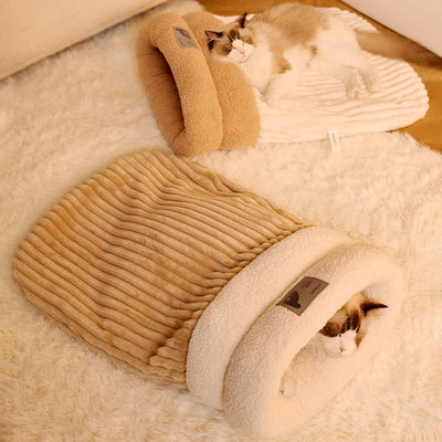 Cat Sleeping Bag Semi-Enclosed Cats Dogs Warming Pad Soft Plush Winter Warm Cozy Beds Accessories For Cats Small Dog