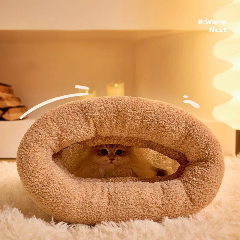 Cat Sleeping Bag Semi-Enclosed Cats Dogs Warming Pad Soft Plush Winter Warm Cozy Beds Accessories For Cats Small Dog